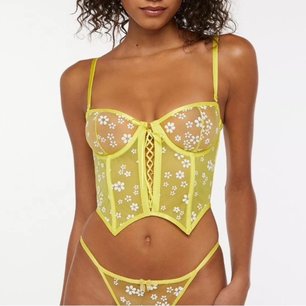 New Savage X Fenty Daisy Yellow Puff Daisy Unlined Bustier NEW RARE MEDIUM